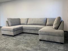 Meri U Shape Sofa Bed with Storage Silver Plush Velvet