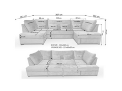 Meri U Shape Sofa Bed with Storage Mink Plush Velvet