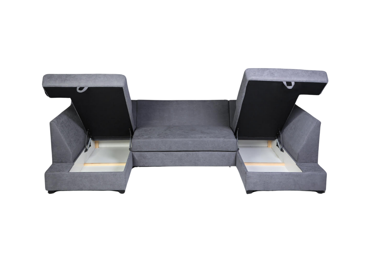 Deluxe Grey U Shape Sofa Bed With Storage Kensington Fabric