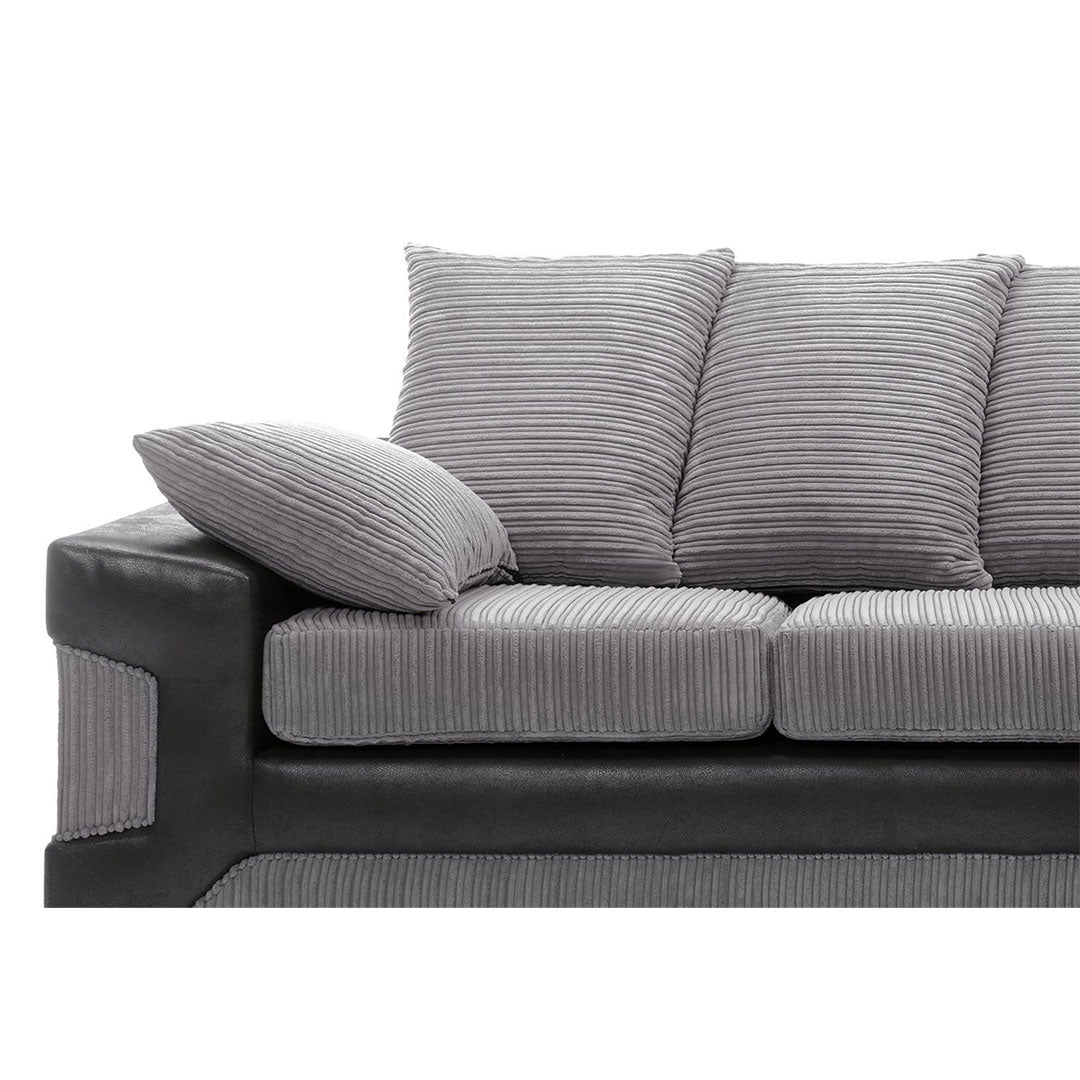 Amazing Sofas NEW LARGE DINO CORNER SOFA JUMBO CORD GREY BLACK OR BEIGE BROWN LEFT OR RIGHT(Grey Black right). Fire resistant as per British Standards, foam filled seats for comfort.