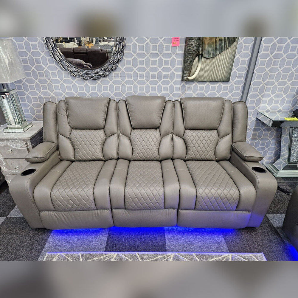 MNS Orlando Electric Recliners 3+2 Seater Leather Sofa (Black, Grey) /LED LIGHTS/WIRELESS CHARGER