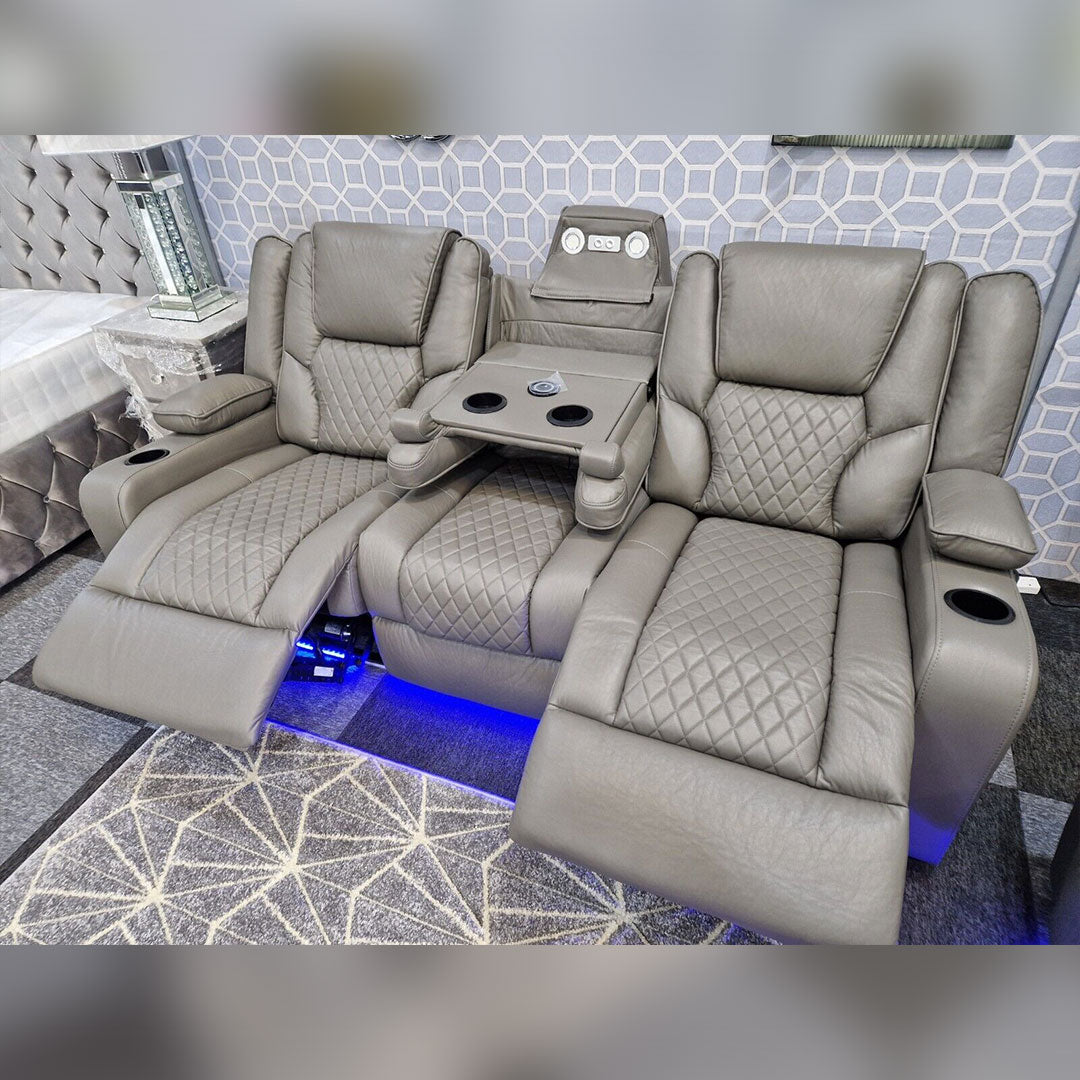 MNS Orlando Electric Recliners 3+2 Seater Leather Sofa (Black, Grey) /LED LIGHTS/WIRELESS CHARGER