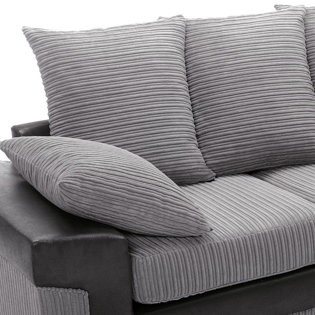 Amazing Sofas NEW LARGE DINO CORNER SOFA JUMBO CORD GREY BLACK OR BEIGE BROWN LEFT OR RIGHT(Grey Black right). Fire resistant as per British Standards, foam filled seats for comfort.