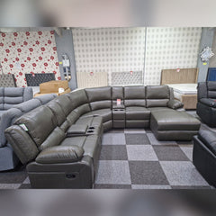 Madrid Leather Recliner Corner Sofa Grey