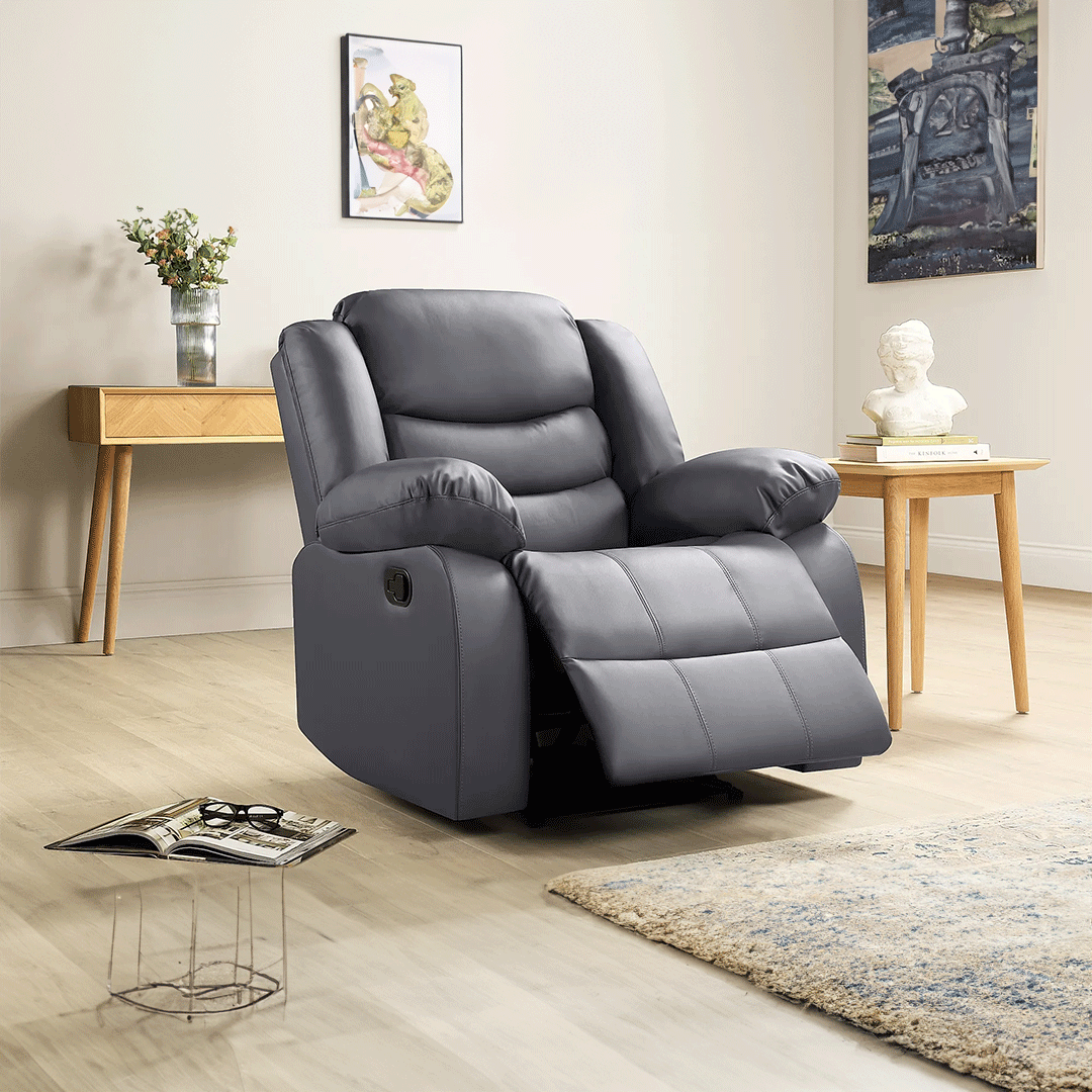 Roma  Leather Recliner Sofa Arm Chair (Black/Grey/Brown)