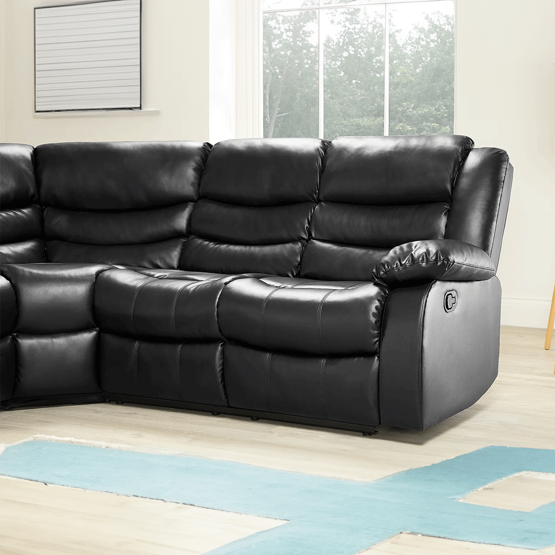 Roma Leather Recliner Corner Sofa (Black/Grey/Brown)