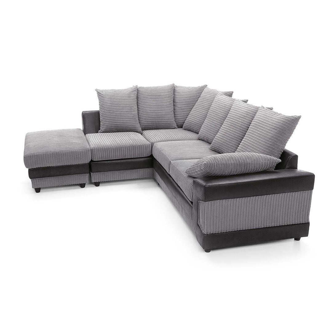 Amazing Sofas NEW LARGE DINO CORNER SOFA JUMBO CORD GREY BLACK OR BEIGE BROWN LEFT OR RIGHT(Grey Black right). Fire resistant as per British Standards, foam filled seats for comfort.