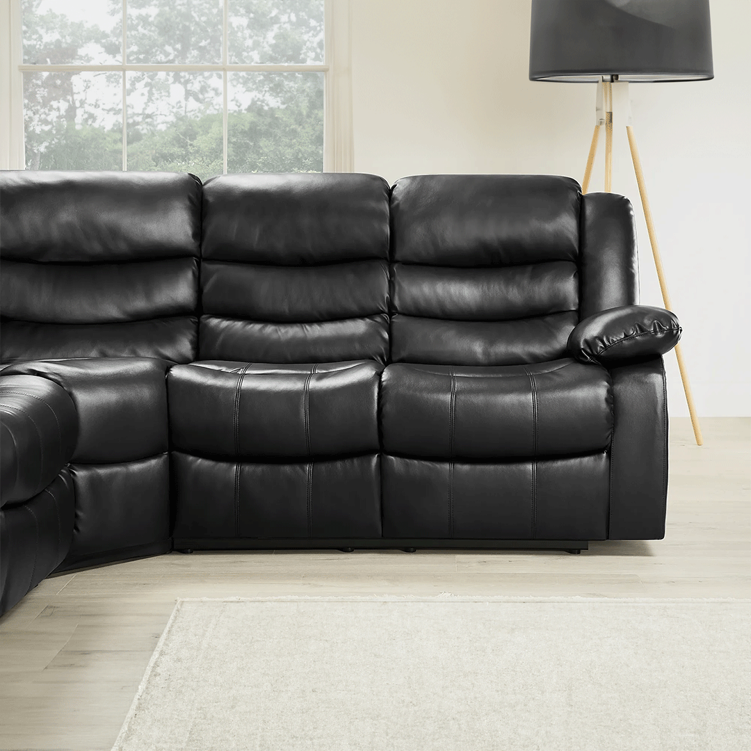 Roma Leather Recliner Corner Sofa (Black/Grey/Brown)