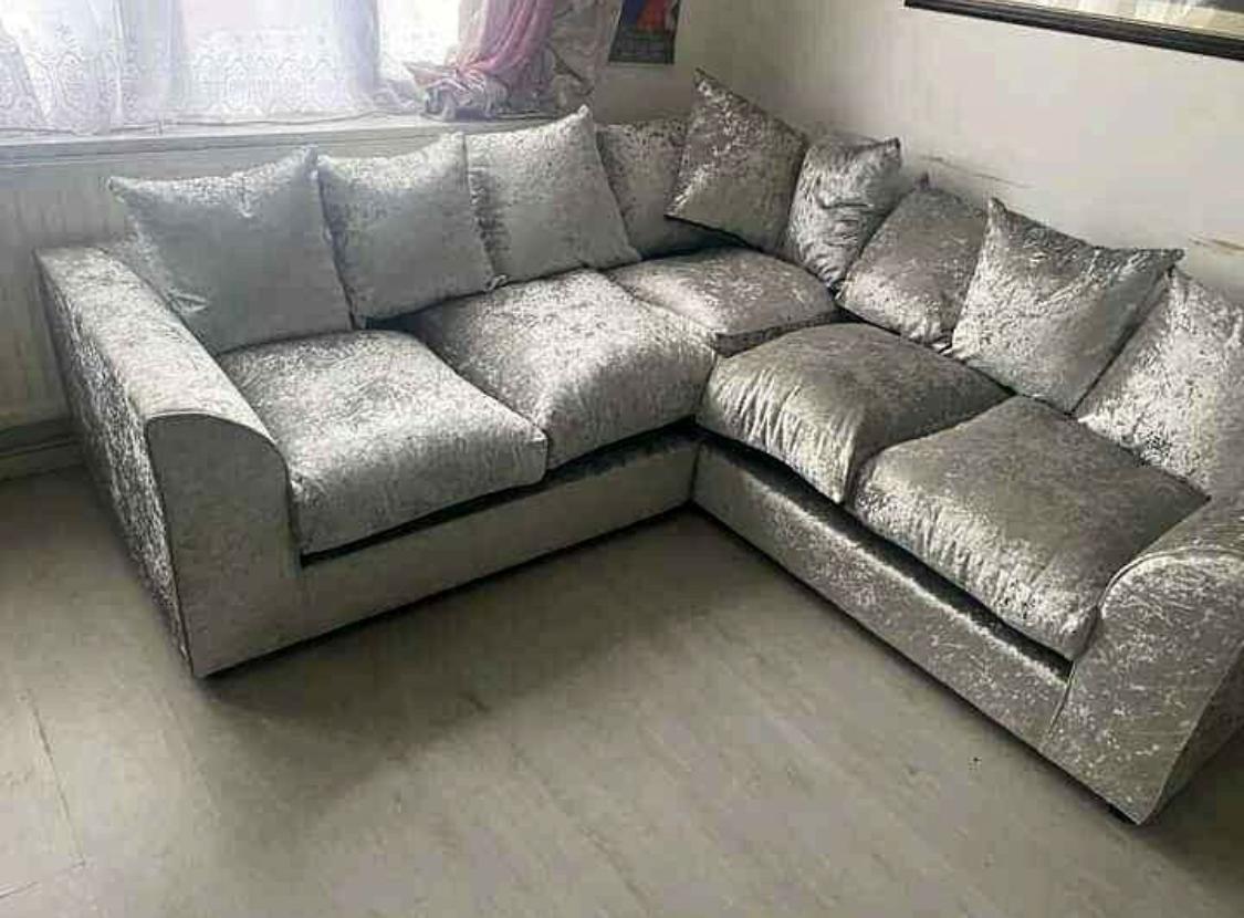 Blue Plush Velvet 5 seater dual arm   Sofa
