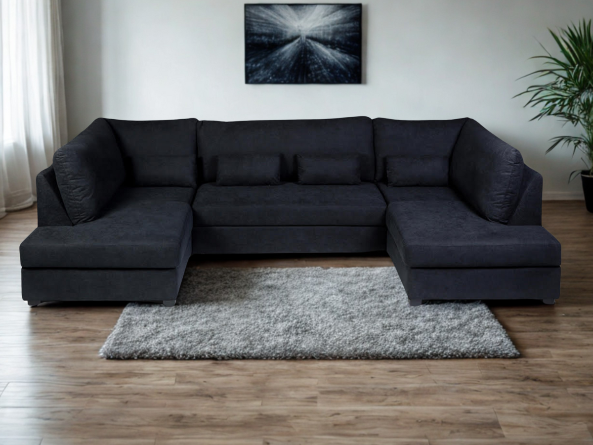 Deluxe Black U Shape Sofa Bed With Storage Kensington Fabric